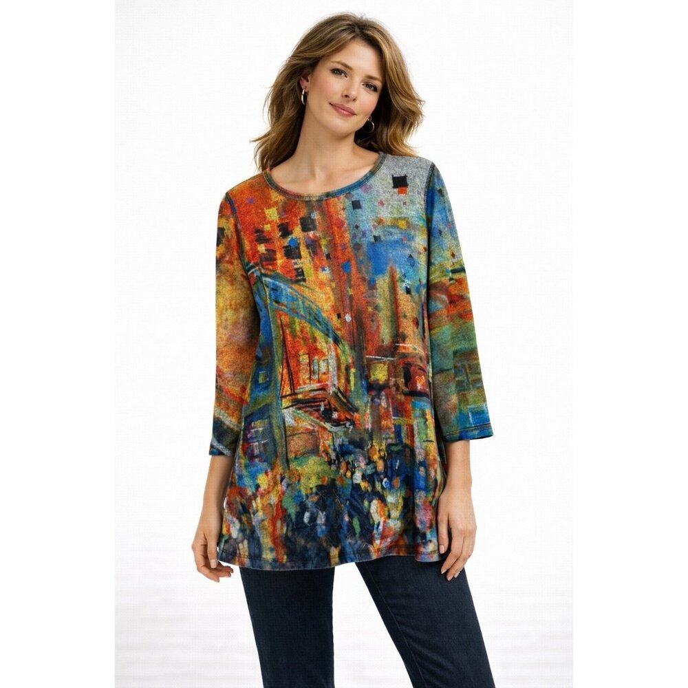 SOLD tunic colorful XL artsy art to wear lagenlook knit